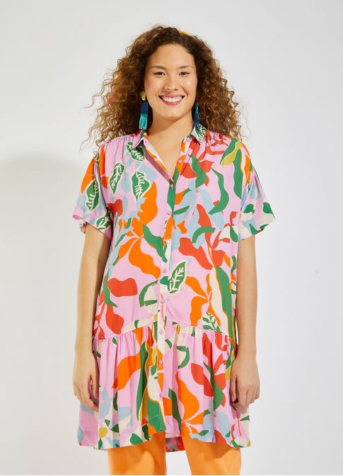 Vestido curto estampado leveza rosa