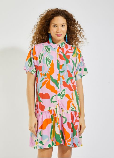 Vestido curto estampado leveza rosa