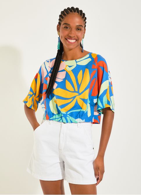 Blusa elástico barra estampada floripa