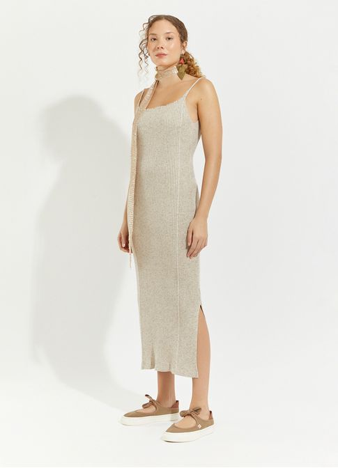Vestido midi tricô colab camila coutinho areia