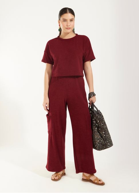 Calça cargo malha bouclé vermelho