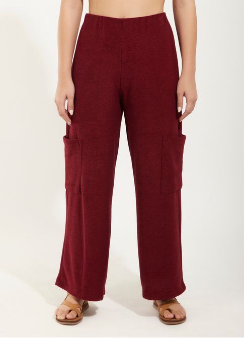 Calça cargo malha bouclé vermelho
