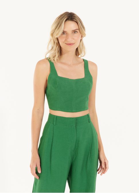 Blusa cropped linho verde