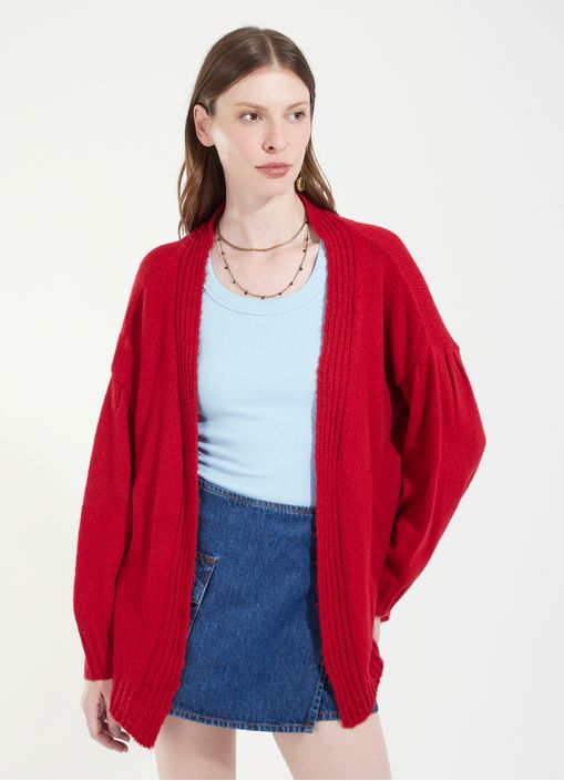 Cardigan tricô manga bufante vermelho