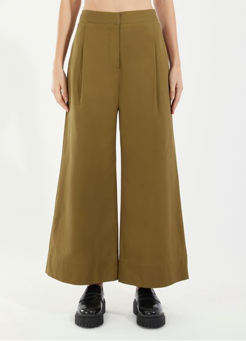 Calça alfaiataria algodão sarjado verde escuro