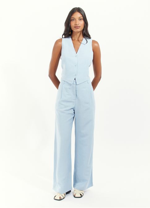Calça pantalona alfaiataria  linho market lovers azul claro