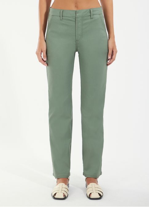 Calça sarja reta alfaiataria resinada verde