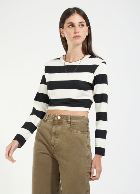 Blusa ml listras moletom preto