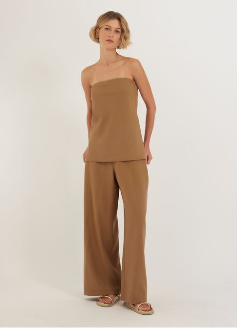 Blusa tomara que caia viscose cupro marrom