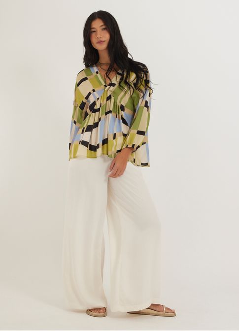 Calça pantalona viscose lisa off white
