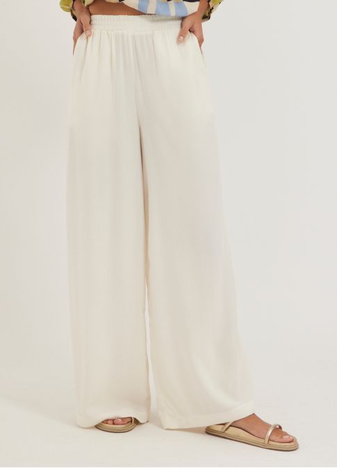 Calça pantalona viscose lisa off white