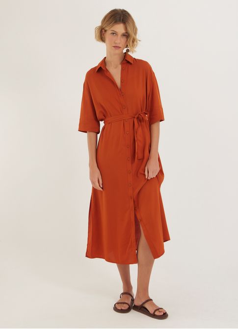 Vestido chemisier viscose lisa marrom