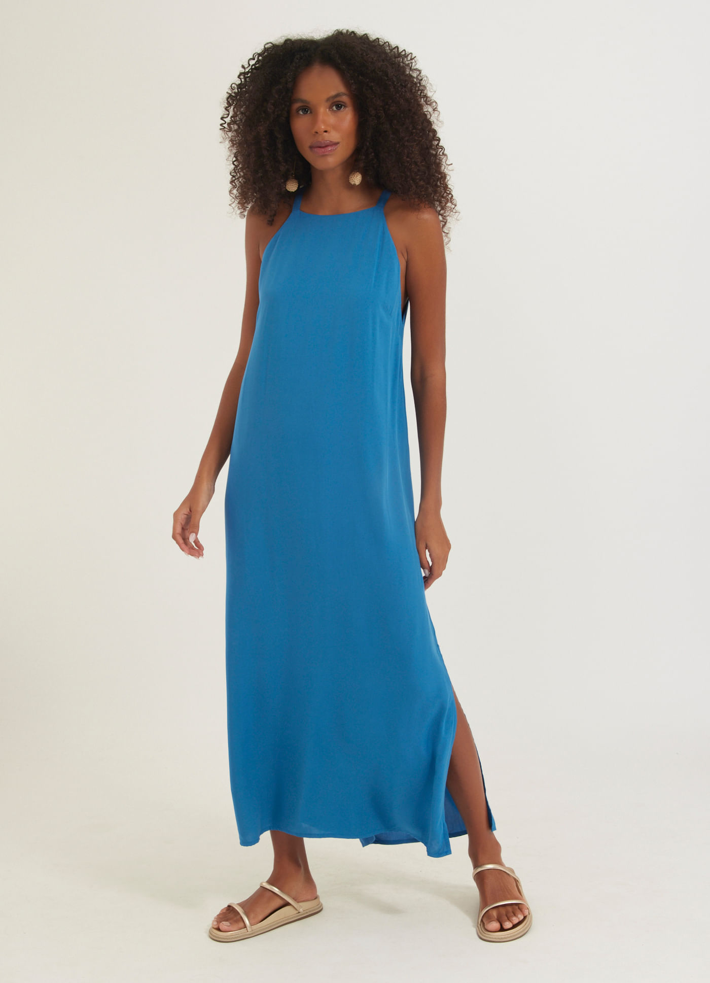 Vestido alça viscose lisa azul