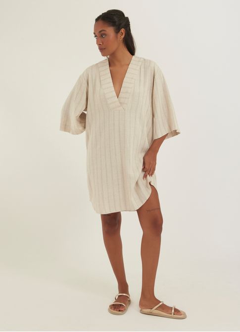 Vestido listra linho trama