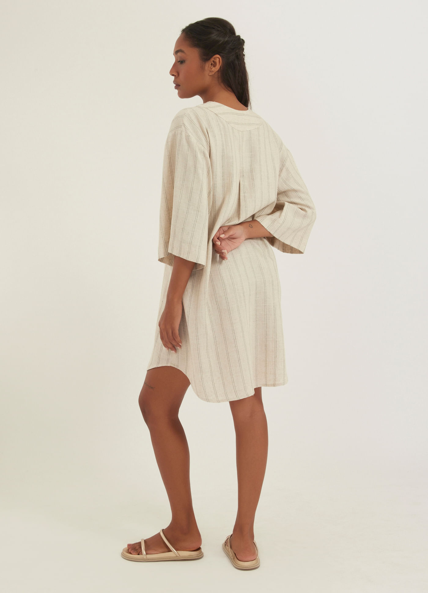 Vestido listra linho trama