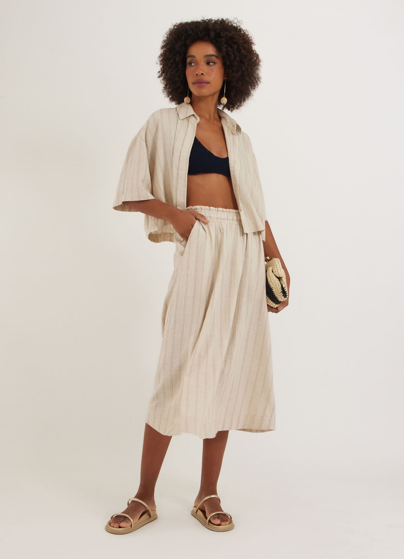 Saia listra linho trama