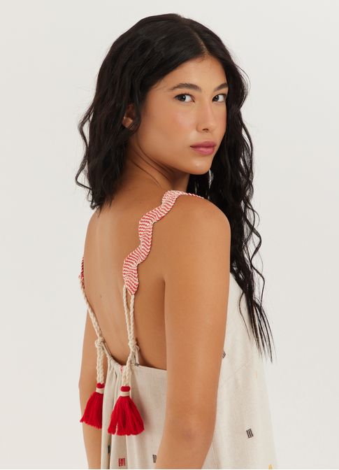 Vestido linho bordado artesã
