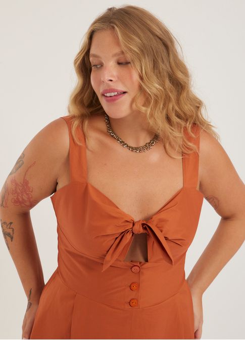 Vestido algodão estruturado marrom