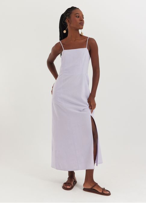 Vestido linho alfaiataria lilás