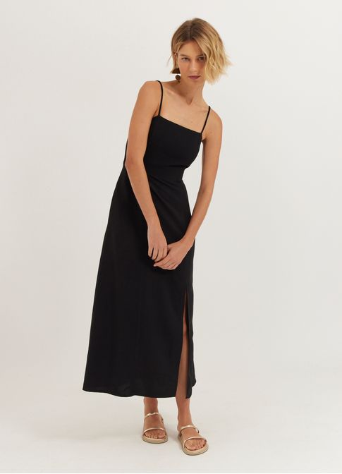 Vestido linho alfaiataria preto