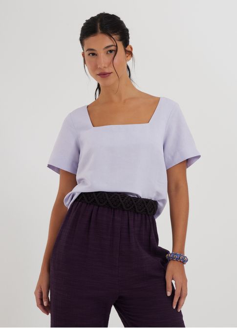 Blusa linho alfaiataria lilás