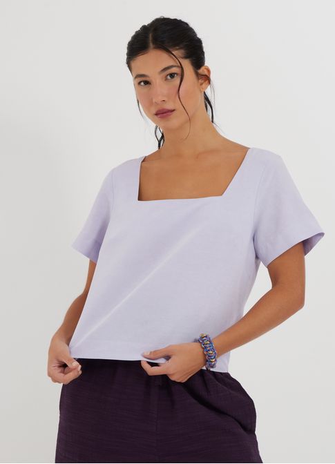 Blusa linho alfaiataria lilás