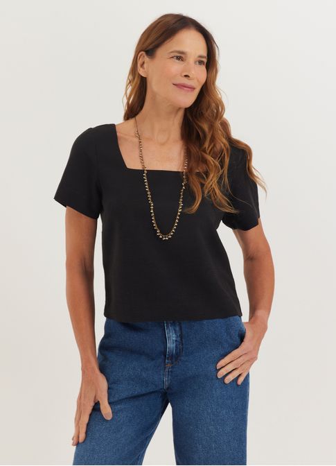 Blusa linho alfaiataria preto