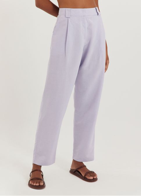 Calça reta linho alfaiataria lilás