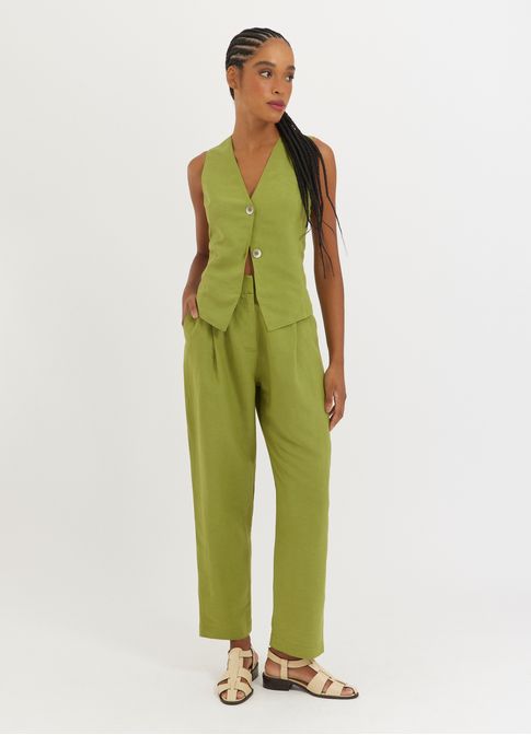 Calça reta linho alfaiataria verde