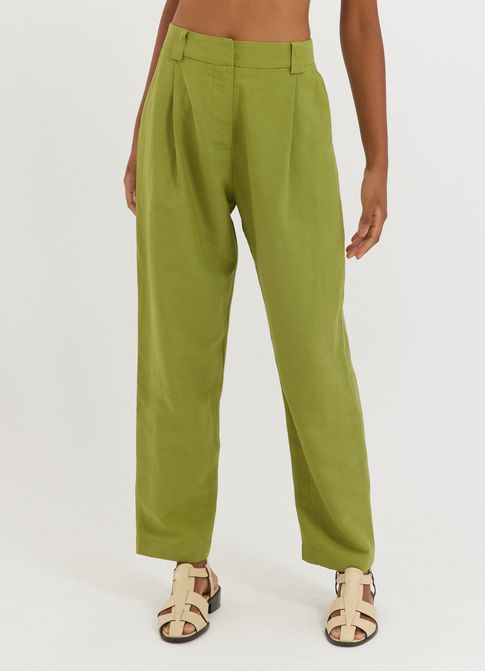 Calça reta linho alfaiataria verde