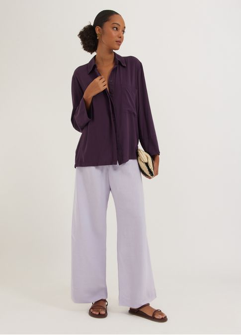Calça pantalona linho alfaiataria lilás