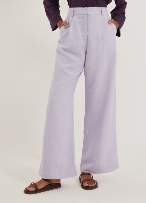 Calça pantalona linho alfaiataria lilás