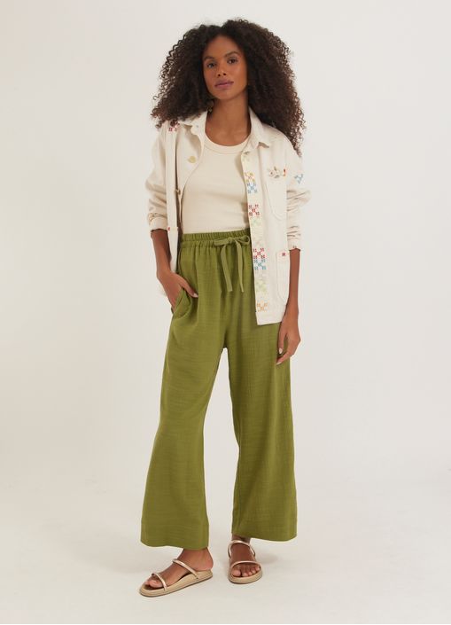 Calça viscose textura verde
