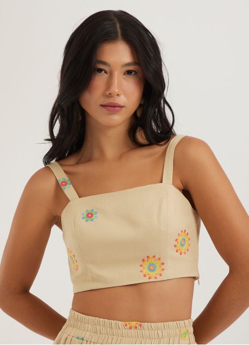 Top linho bordado color