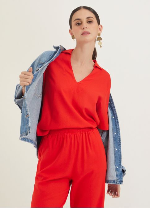 Blusa linho tramas da memória vermelho