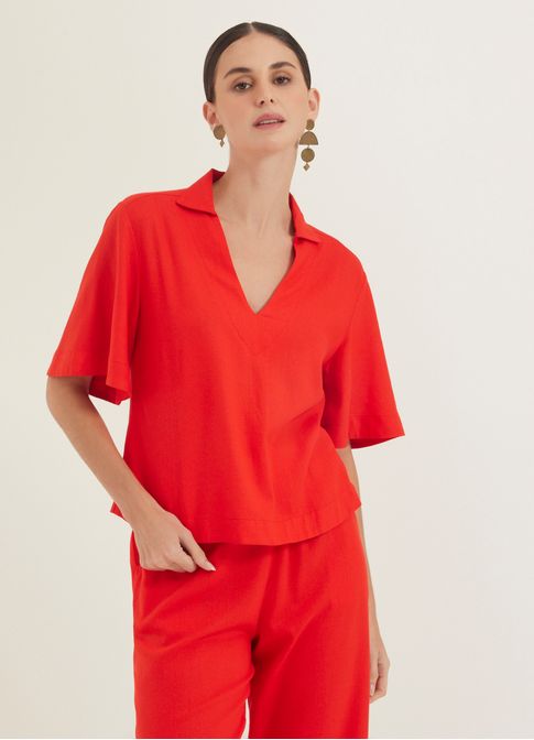 Blusa linho tramas da memória vermelho
