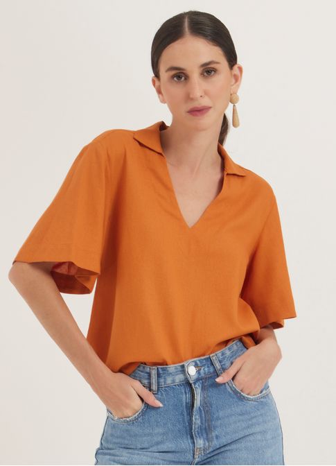 Blusa linho tramas da memória laranja