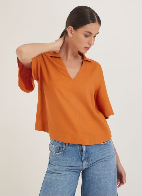 Blusa linho tramas da memória laranja