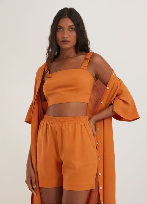 Short linho tramas da memoria laranja