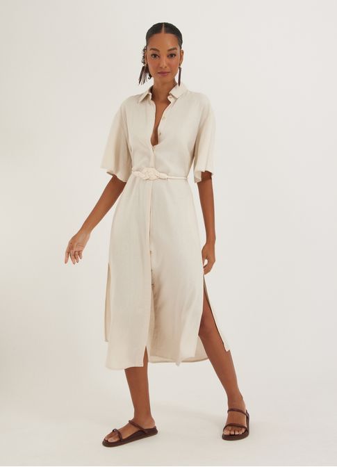Vestido chemisier linho tramas da memória bege