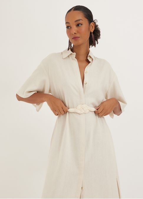 Vestido chemisier linho tramas da memória bege