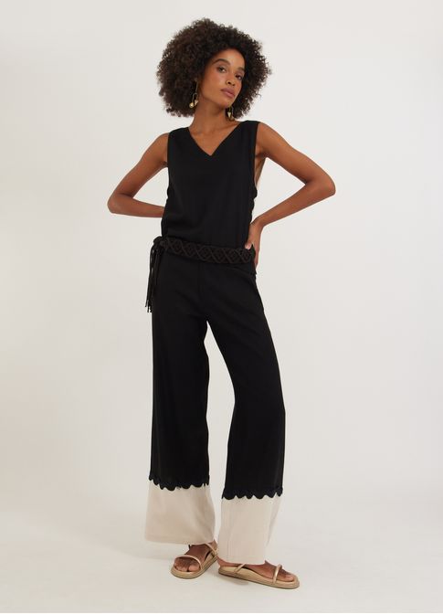 Calça linho color blocking p/b