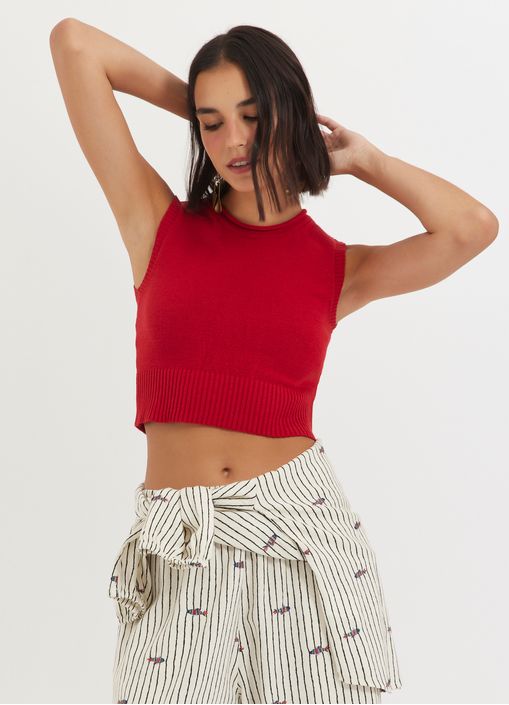 Blusa regata cropped tricô vermelho