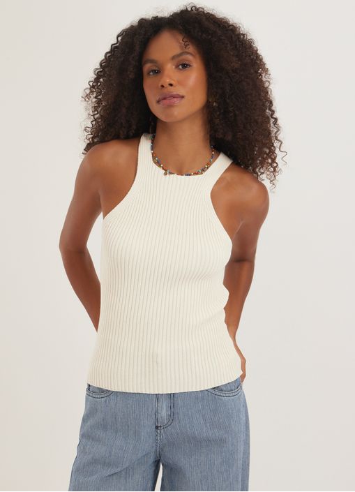 Blusa regata alcinha tricô areia