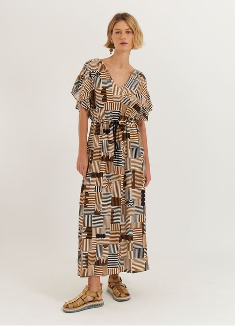 Vestido manga estampado listra divertida