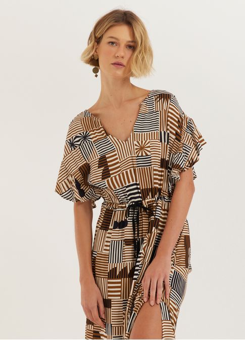 Vestido manga estampado listra divertida