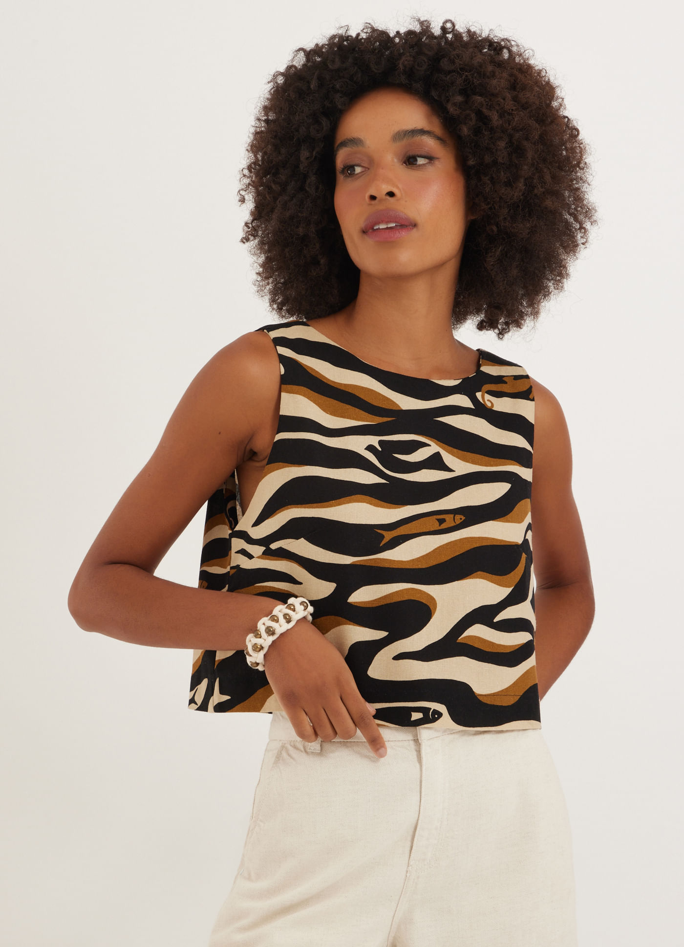 Blusa sem manga estampada ondas