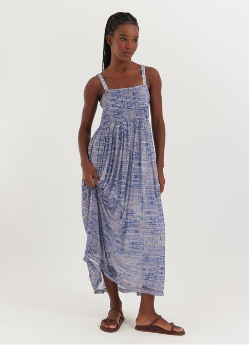 Vestido tule lastex estampado enredo