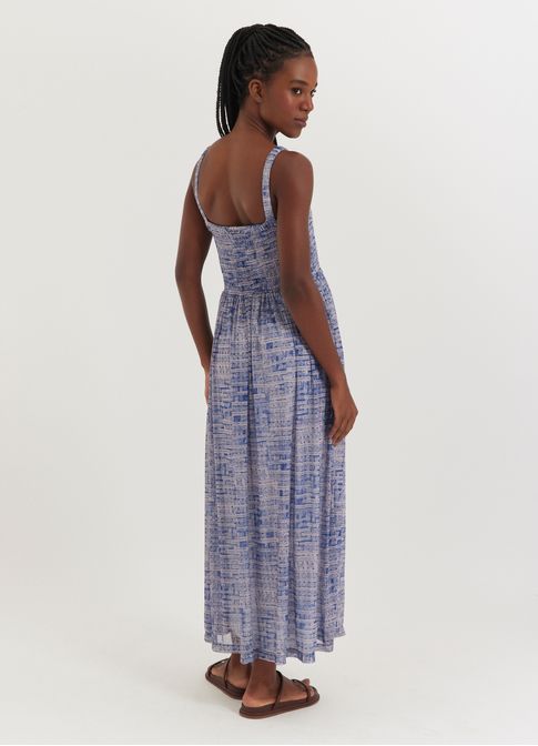 Vestido tule lastex estampado enredo