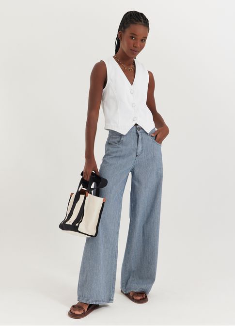 Calça jeans wide leg listra denim